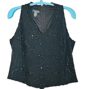 Dressbarn Woman Collection Top Black Beads Sequin Halter Sparkly Glam 14/16